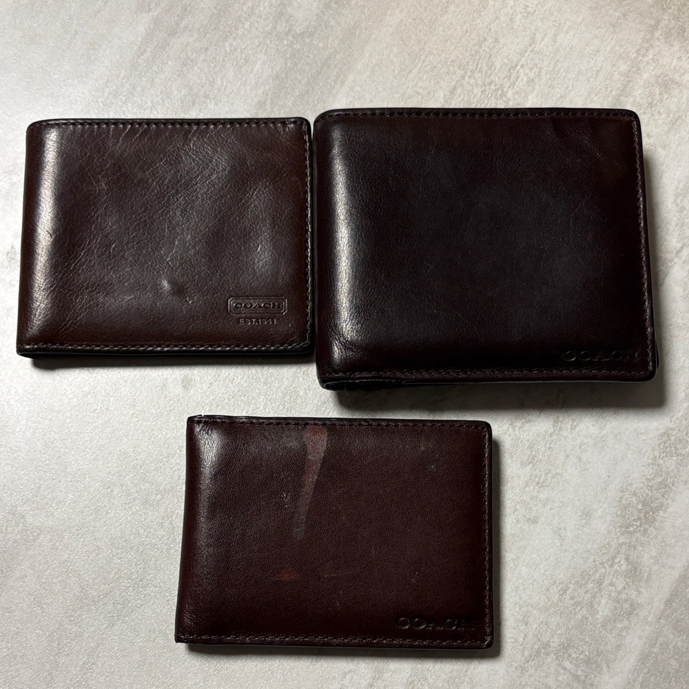 Authentic dark brown coach leather wallet bundle preowned